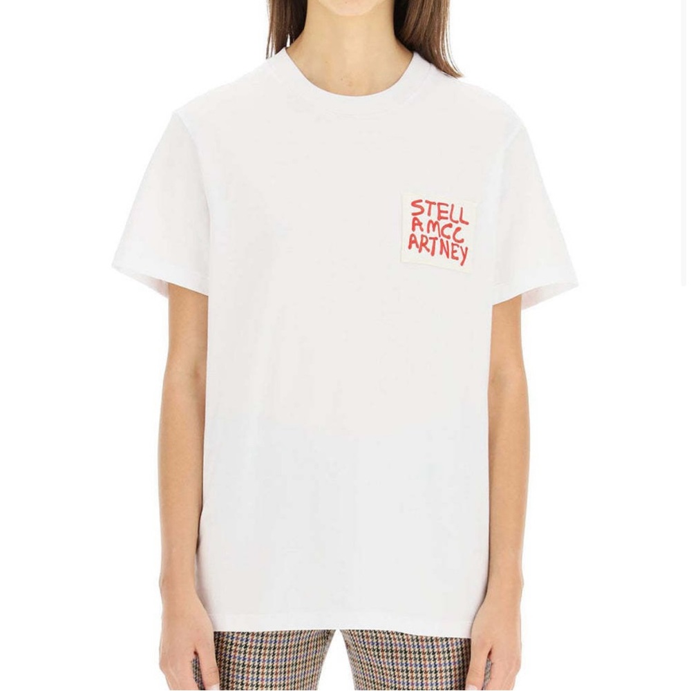Stella McCartney Logo Graphic White Tee with Red Graphic, oversized tee,Size XXS
